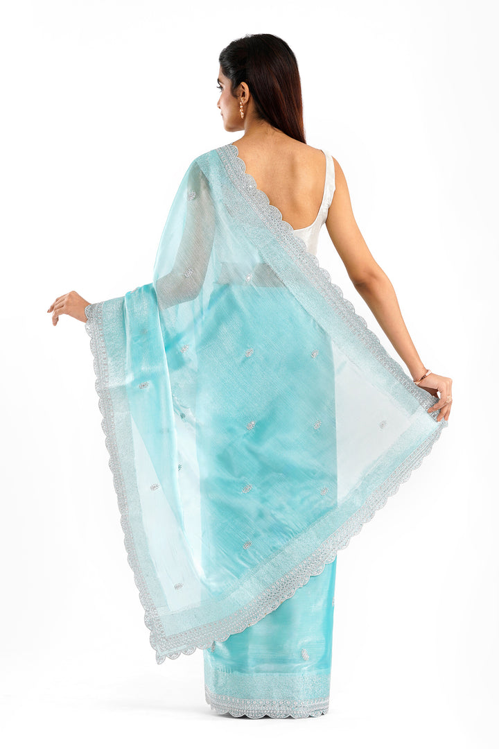 Teejh Geetanjali Blue Shimmer Tissue Saree