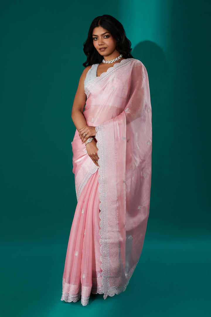 Teejh Geetanjali Pink Shimmer Tissue Saree