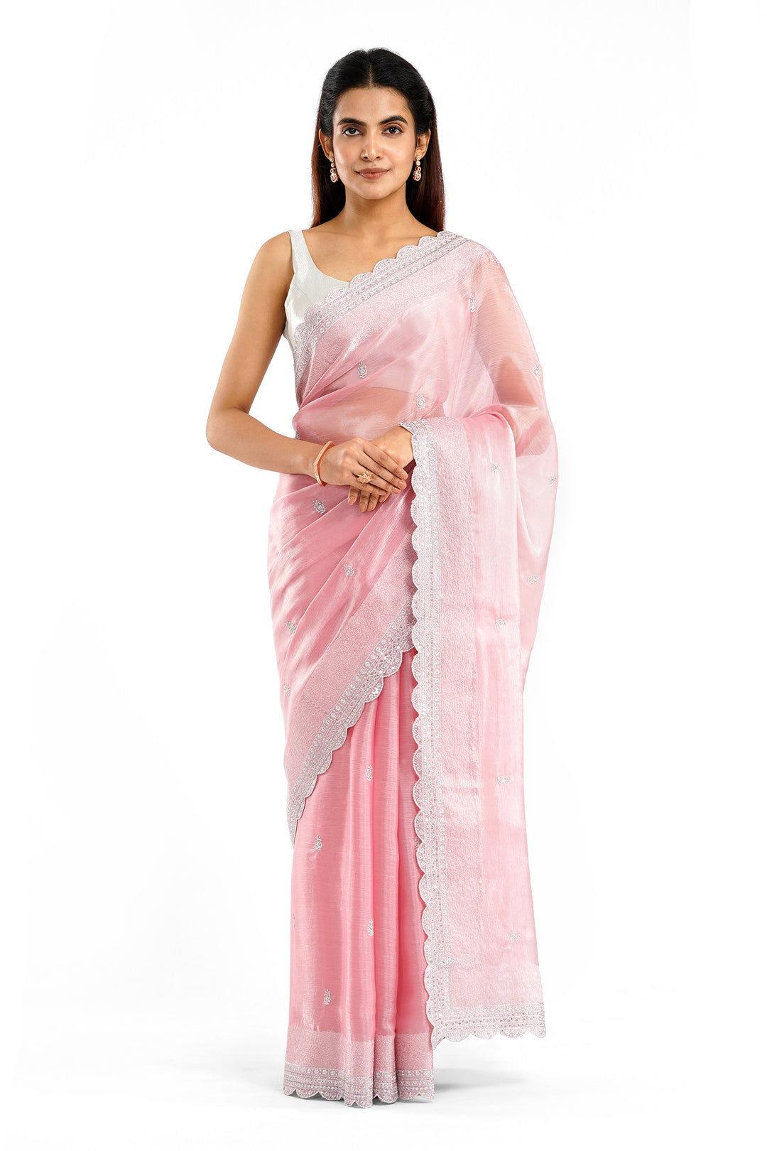 Teejh Geetanjali Pink Shimmer Tissue Saree