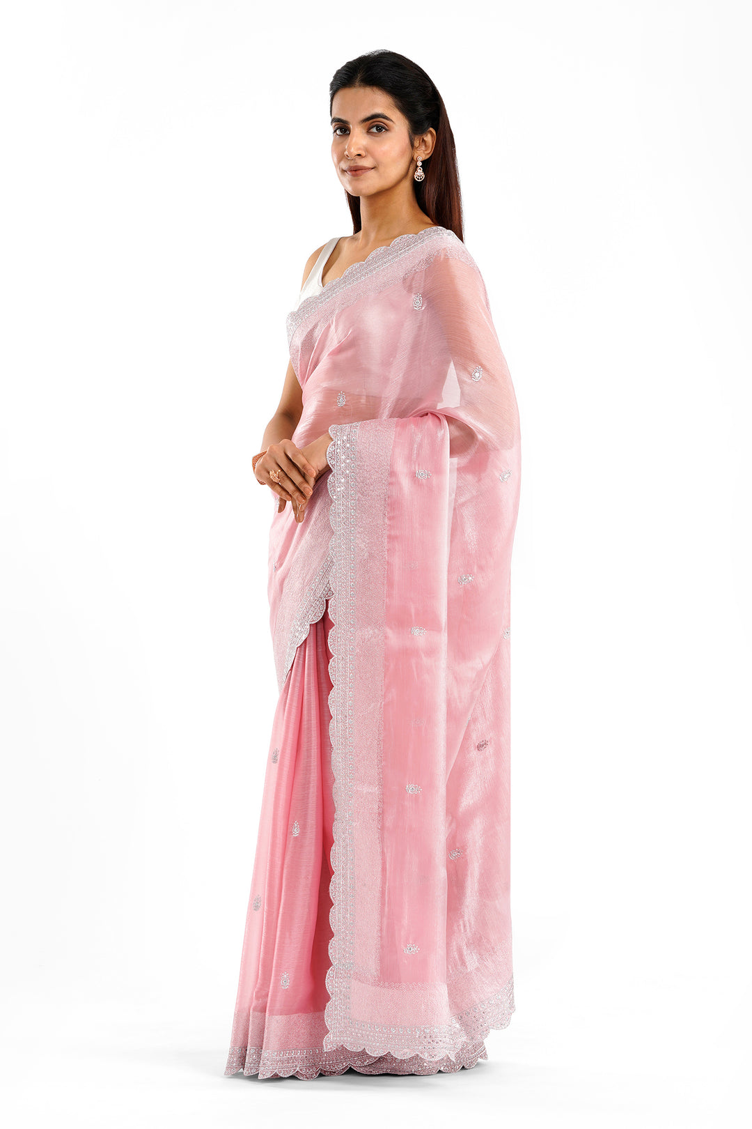 Teejh Geetanjali Pink Shimmer Tissue Saree