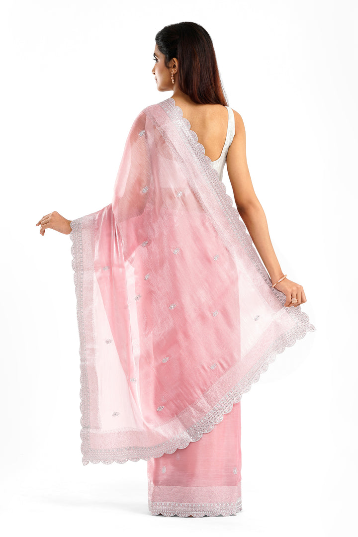 Teejh Geetanjali Pink Shimmer Tissue Saree