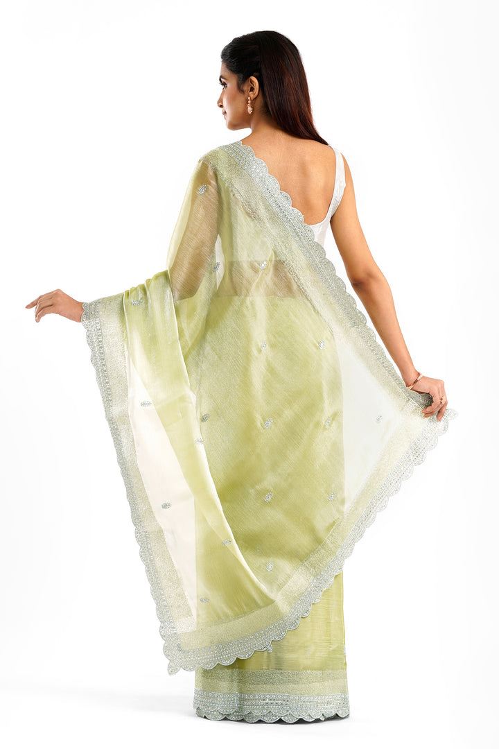 Teejh Geetanjali Green Shimmer Tissue Saree