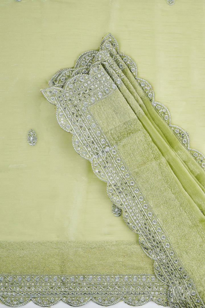 Teejh Geetanjali Green Shimmer Tissue Saree
