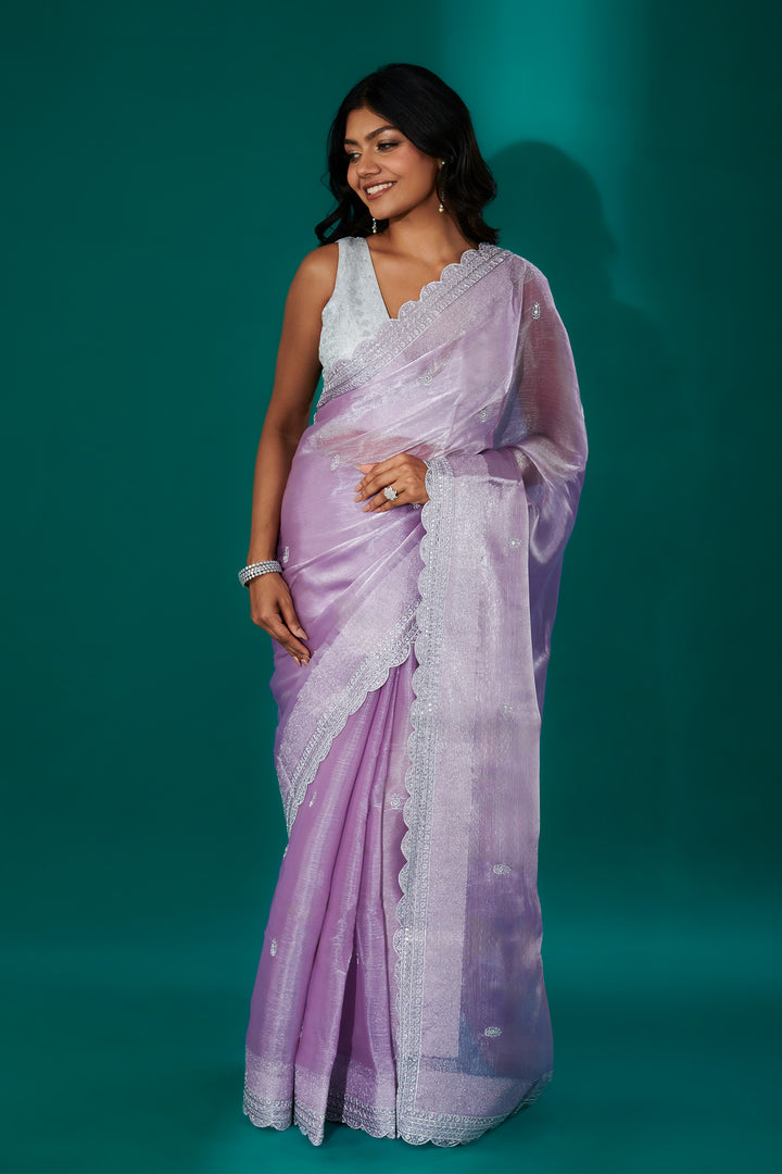 Teejh Geetanjali Lavender Shimmer Tissue Saree