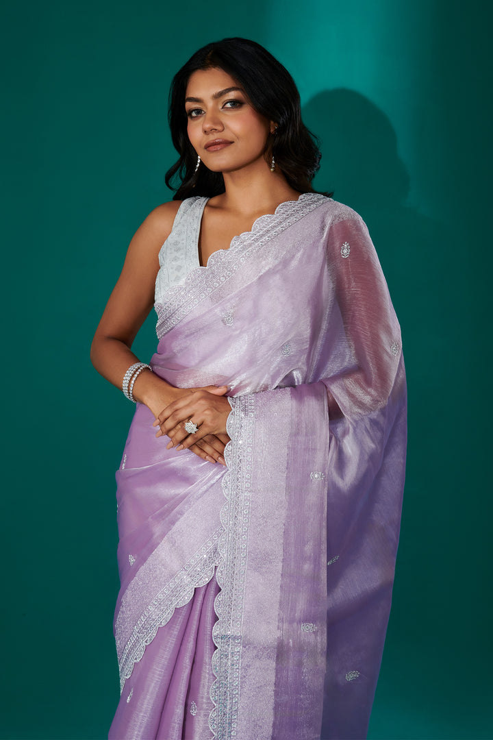 Teejh Geetanjali Lavender Shimmer Tissue Saree