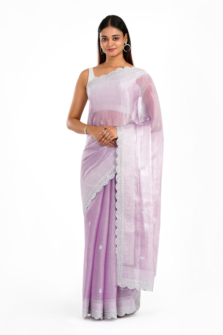 Teejh Geetanjali Lavender Shimmer Tissue Saree