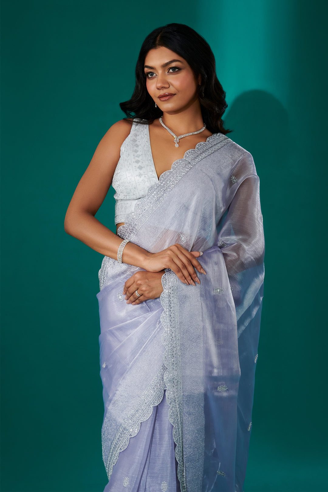 Teejh Geetanjali Lilac Shimmer Tissue Saree
