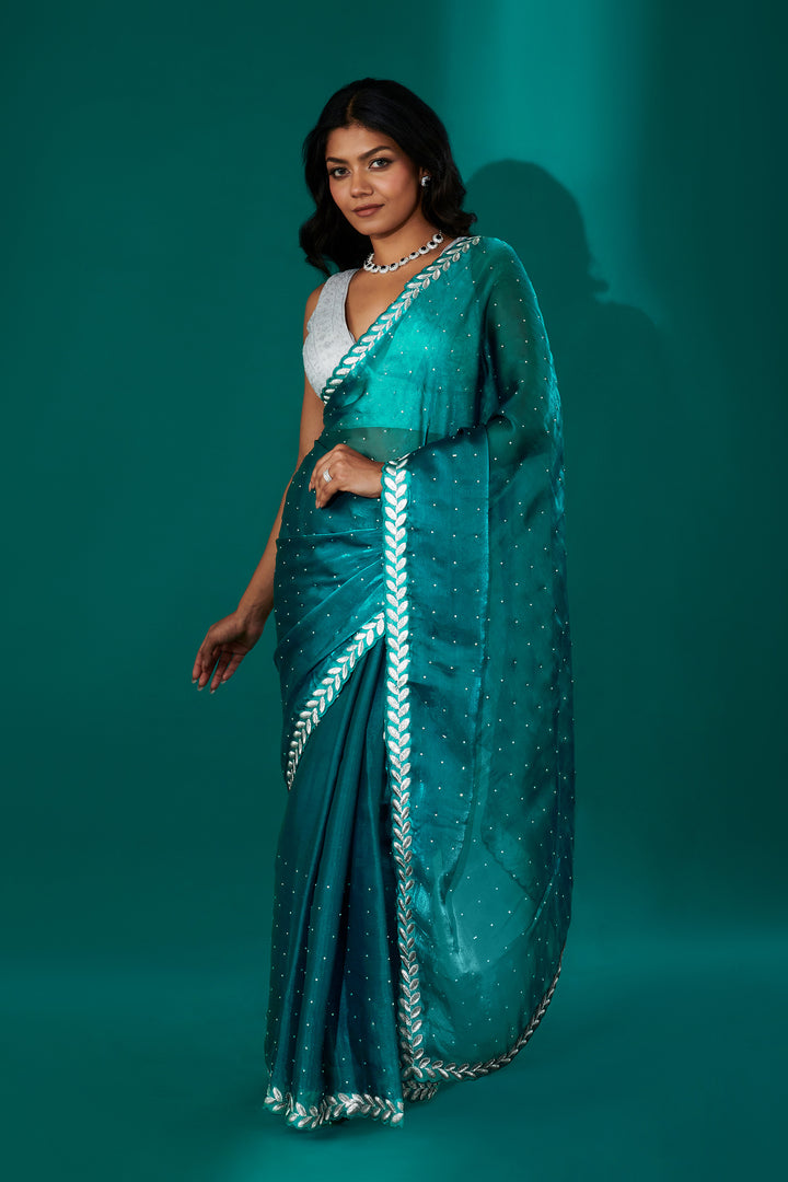 Teejh Harichandana Teal Tissue Saree