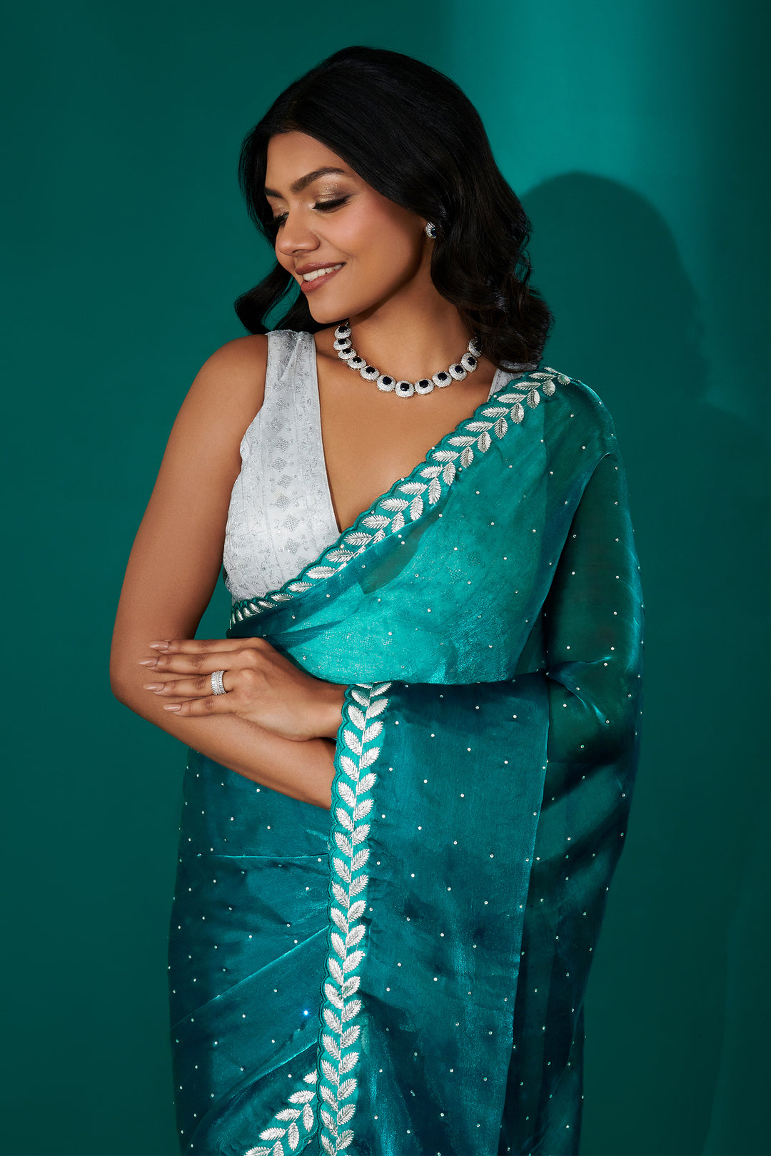 Teejh Harichandana Teal Tissue Saree
