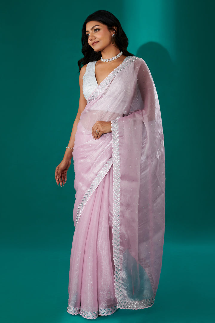 Teejh Harichandana Baby Pink Tissue Saree