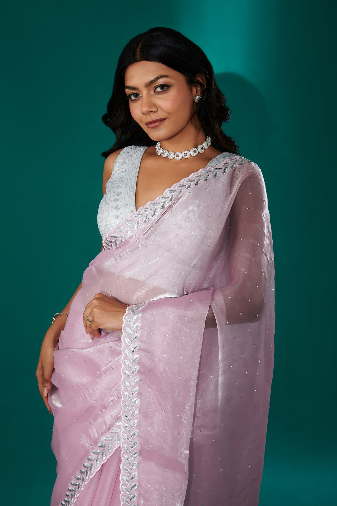 Teejh Harichandana Baby Pink Tissue Saree