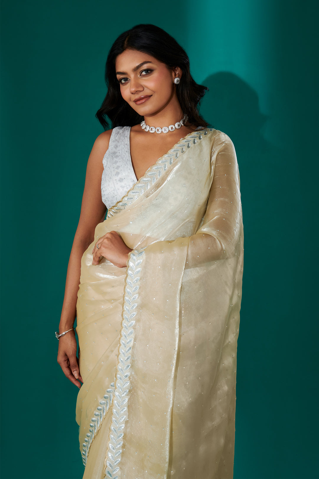 Teejh Harichandana Beige Tissue Saree