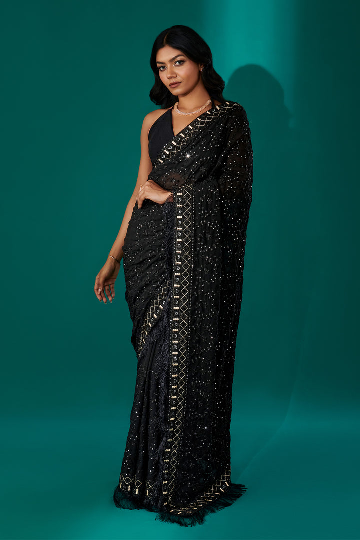 Teejh Kamla Black Georgette Saree