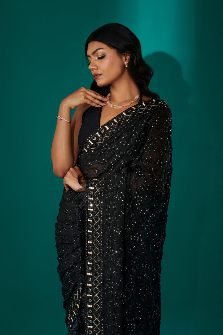 Teejh Kamla Black Georgette Saree