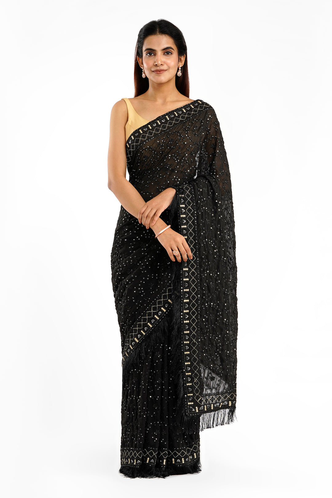 Teejh Kamla Black Georgette Saree