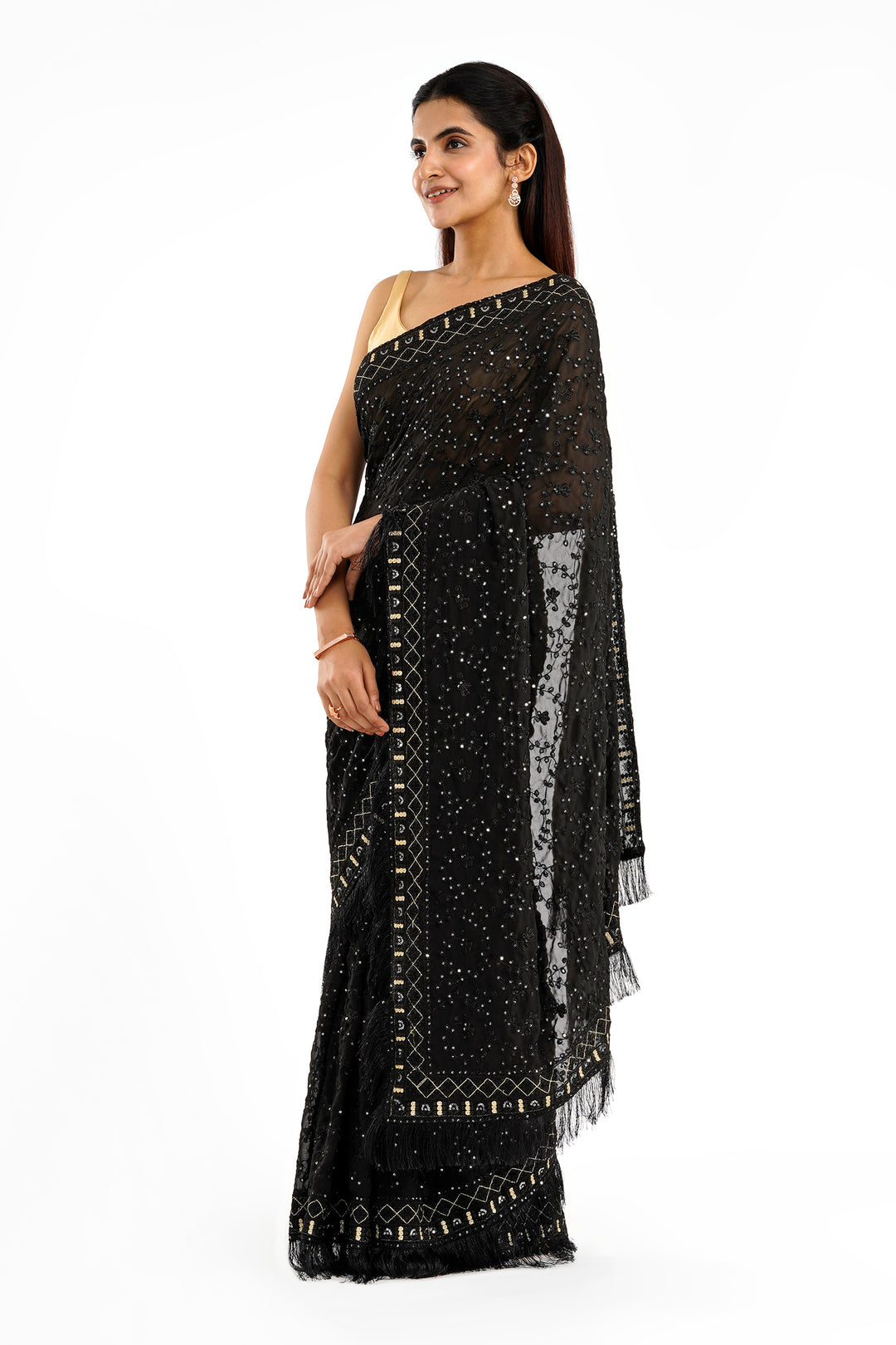 Teejh Kamla Black Georgette Saree