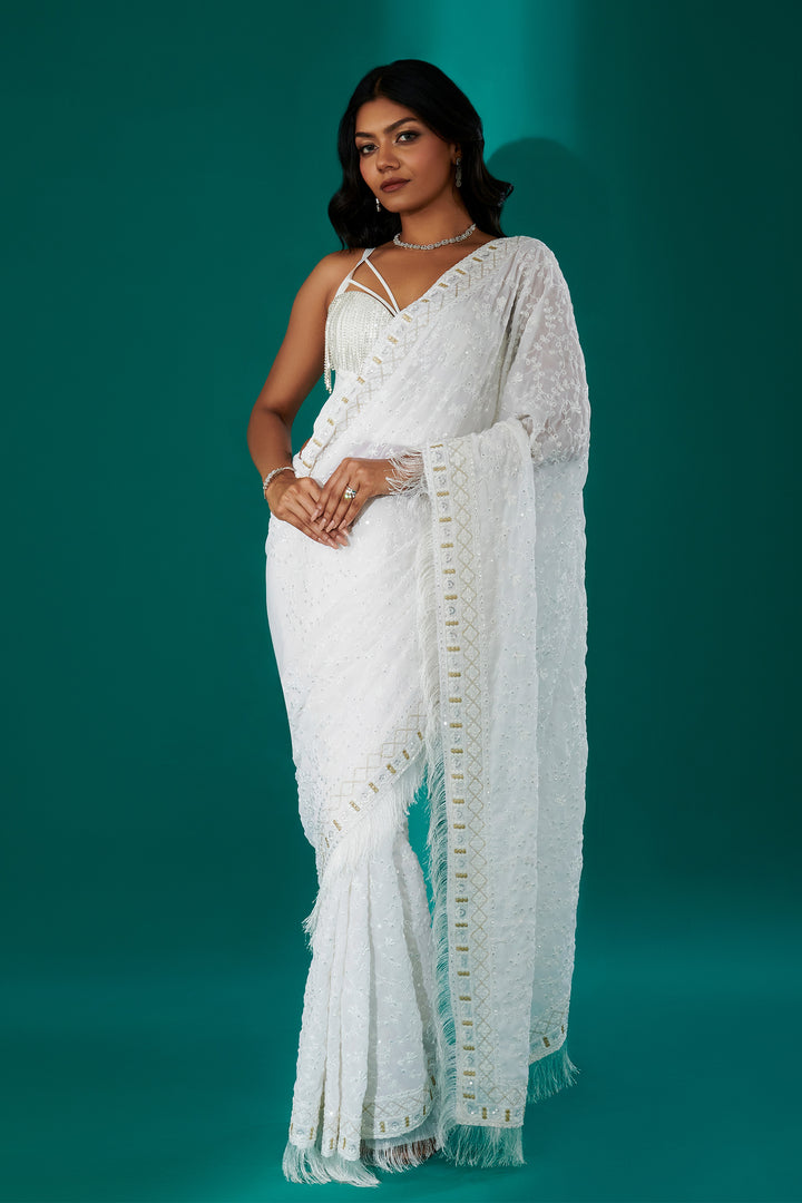 Teejh Kamla Off White Georgette Saree