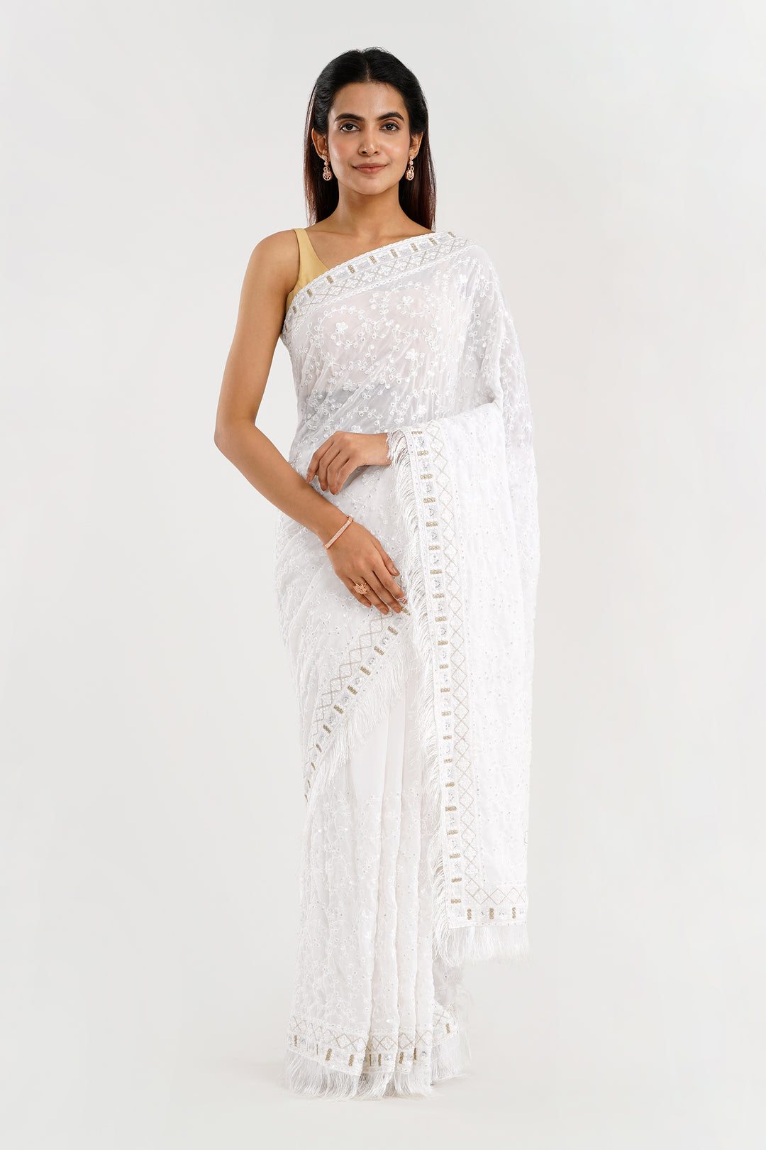 Teejh Kamla Off White Georgette Saree