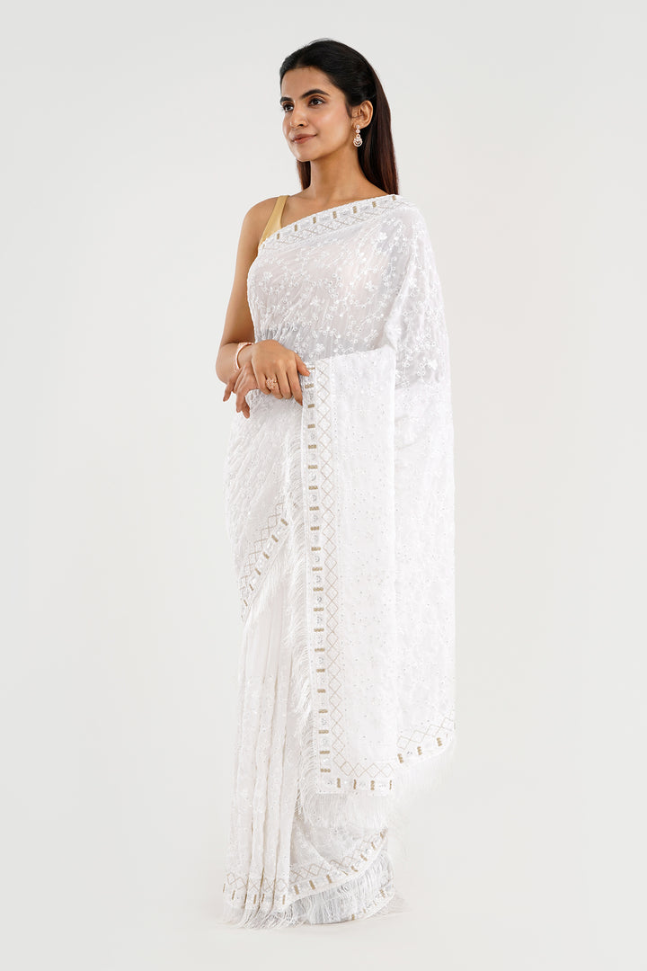 Teejh Kamla Off White Georgette Saree