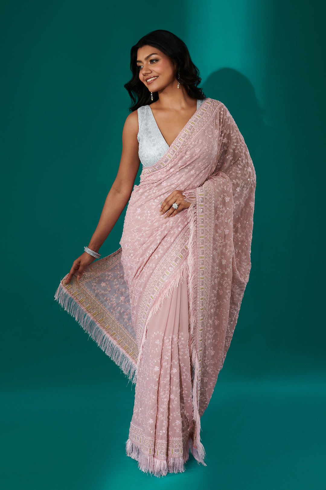 Teejh Kamla Pink Georgette Saree