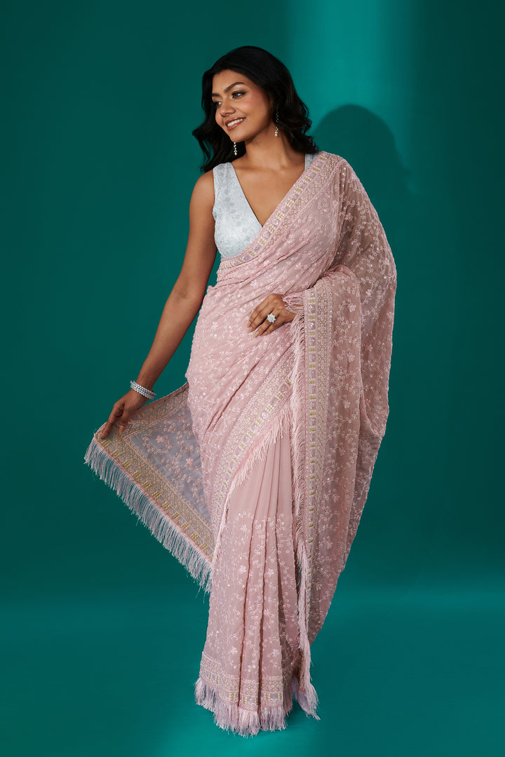Teejh Kamla Pink Georgette Saree