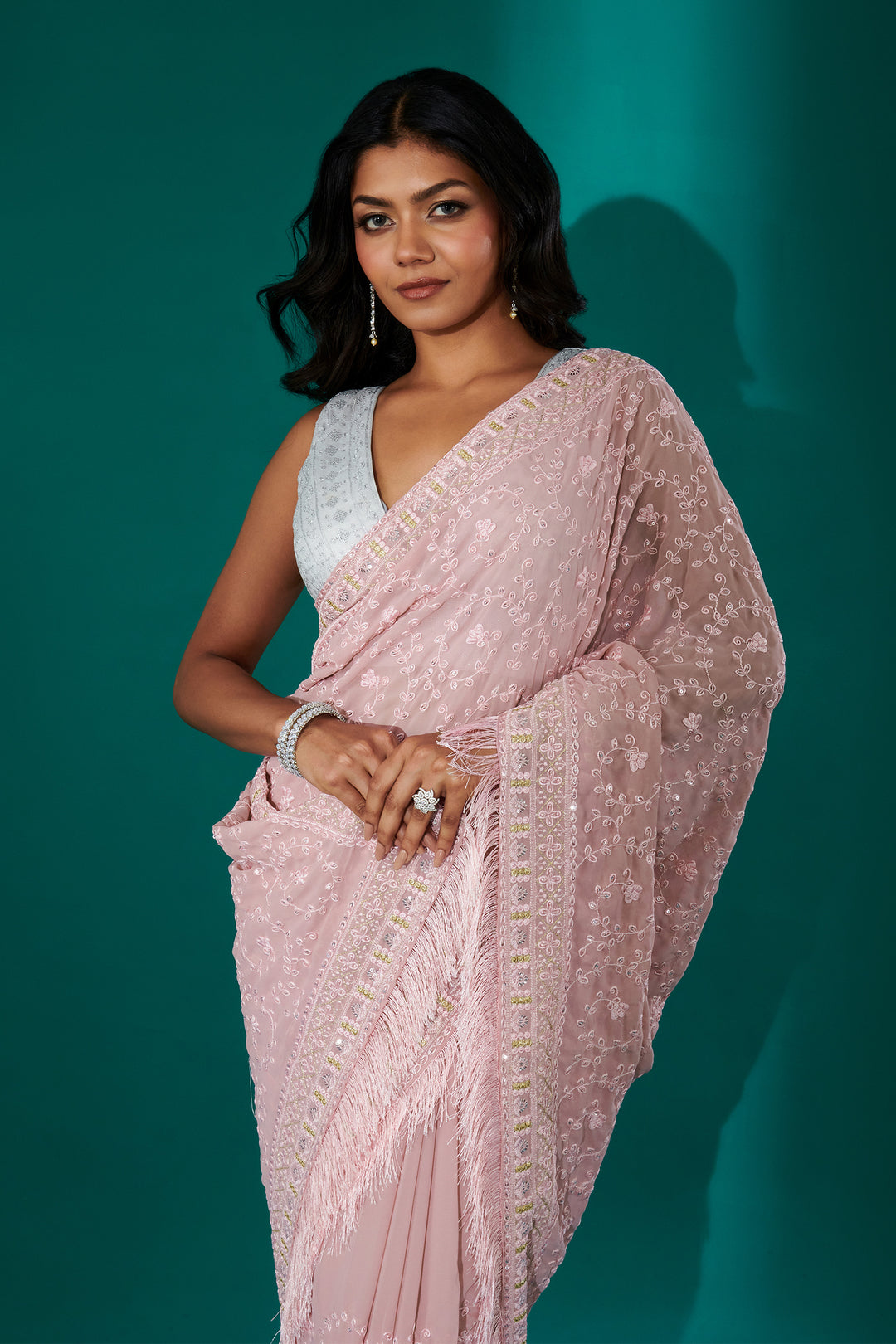 Teejh Kamla Pink Georgette Saree