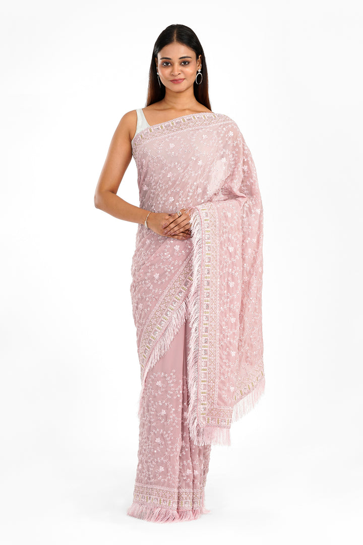 Teejh Kamla Pink Georgette Saree