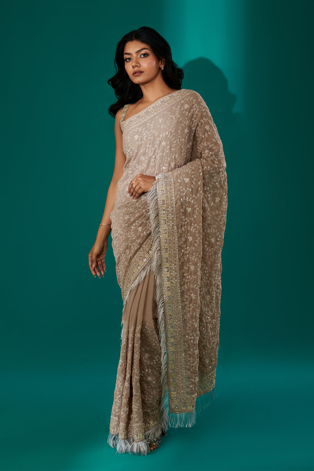 Teejh Kamla Beige Georgette Saree