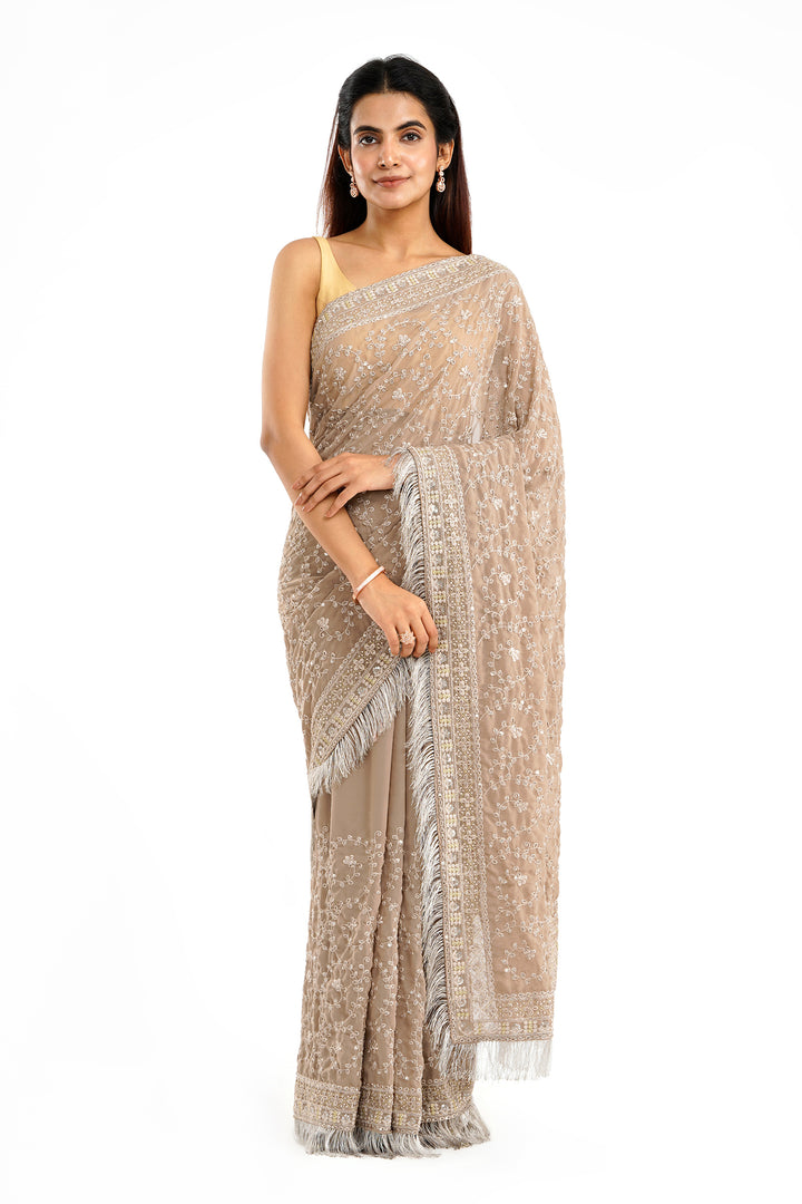 Teejh Kamla Beige Georgette Saree