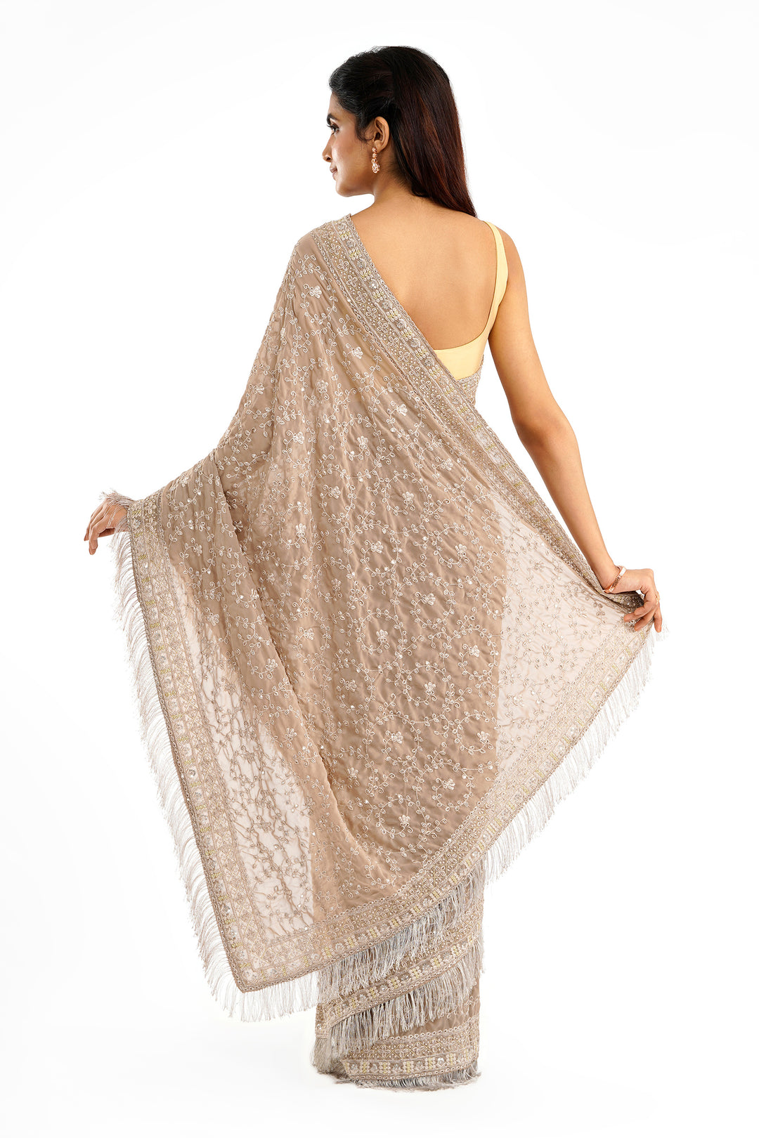 Teejh Kamla Beige Georgette Saree