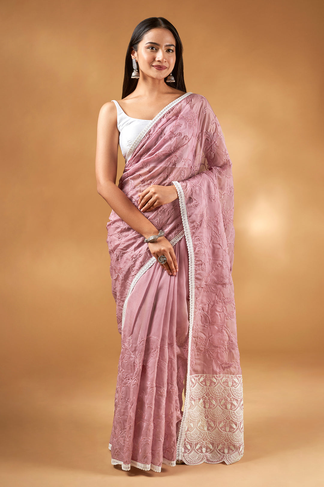 Teejh Kushboo Pink Organza Saree