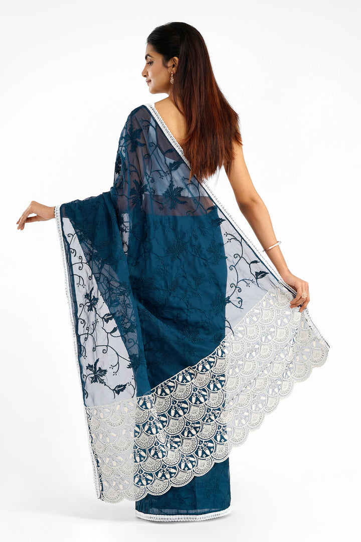 Teejh Kushboo Dark Blue Organza Saree
