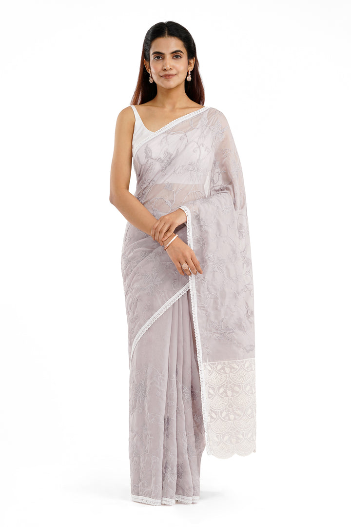 Teejh Kushboo Silver Mauve Organza Saree