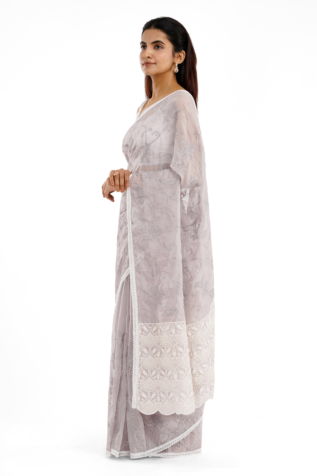 Teejh Kushboo Silver Mauve Organza Saree
