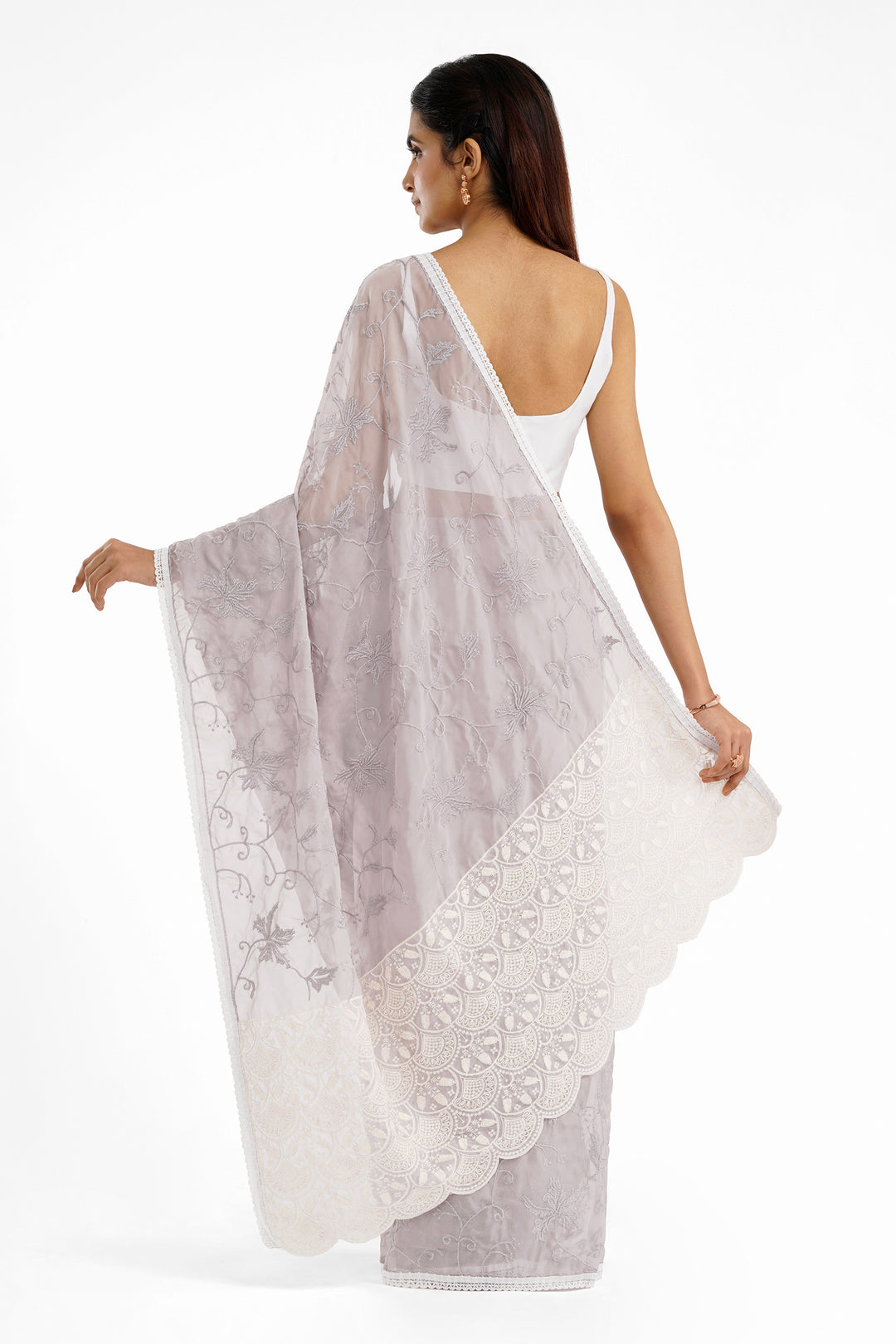 Teejh Kushboo Silver Mauve Organza Saree