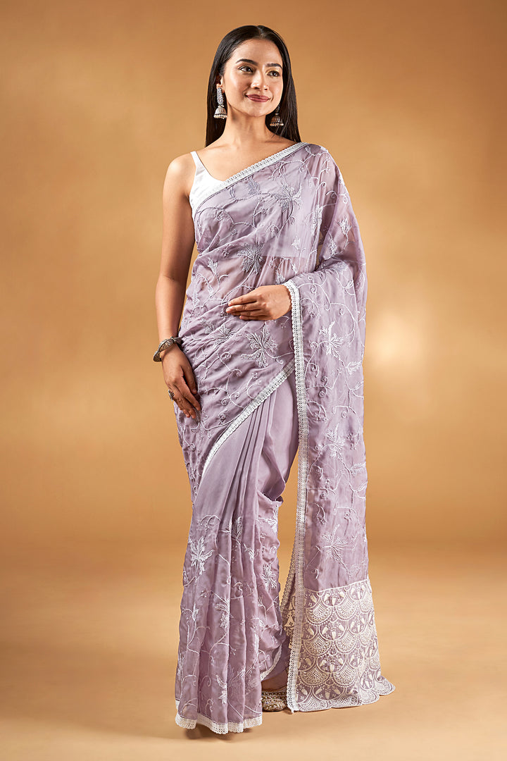 Teejh Vamishi Lavender Organza Saree