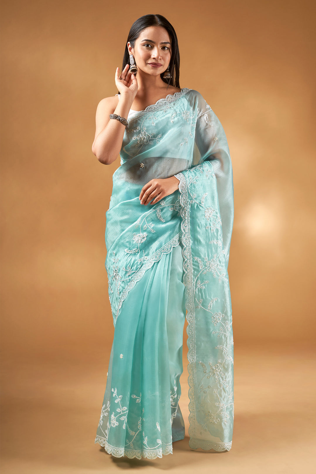 Teejh Eshani Blue Organza Saree
