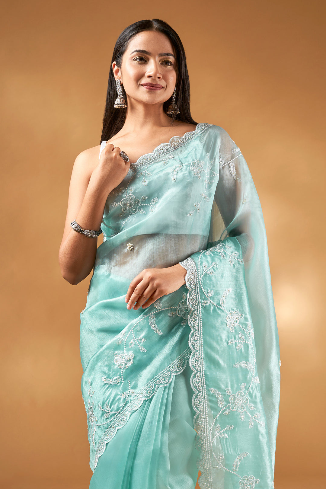 Teejh Eshani Blue Organza Saree