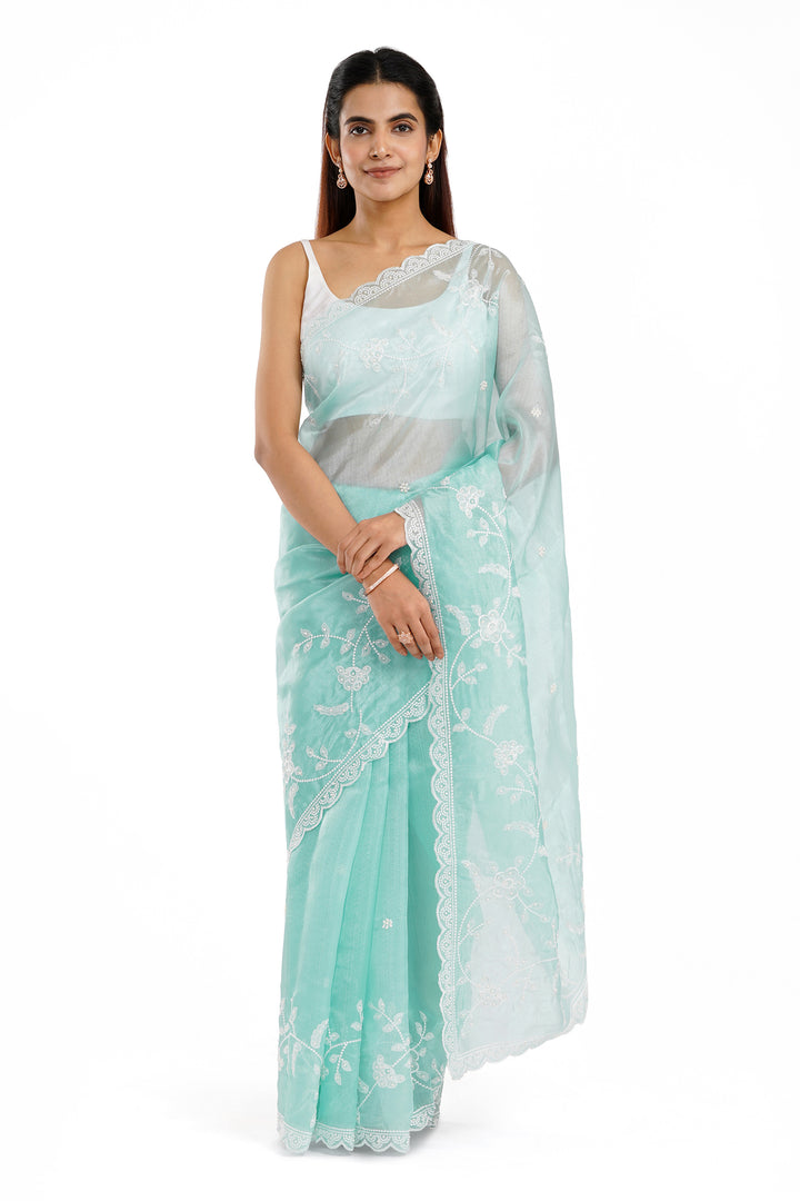 Teejh Eshani Blue Organza Saree