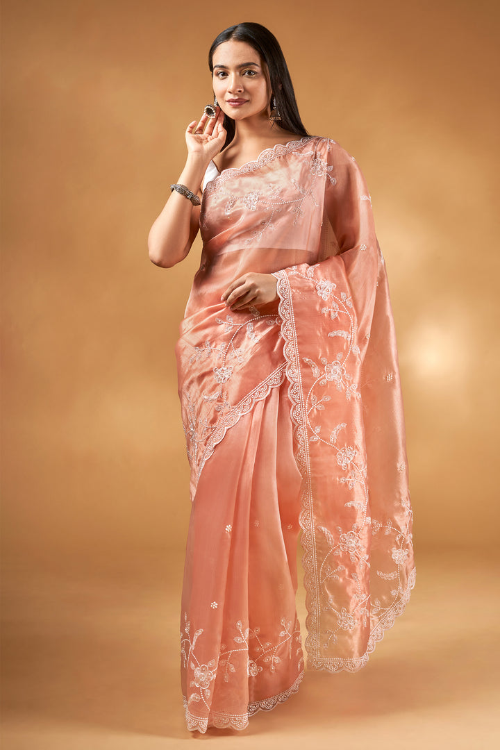 Teejh Urmisha Coral Organza Saree