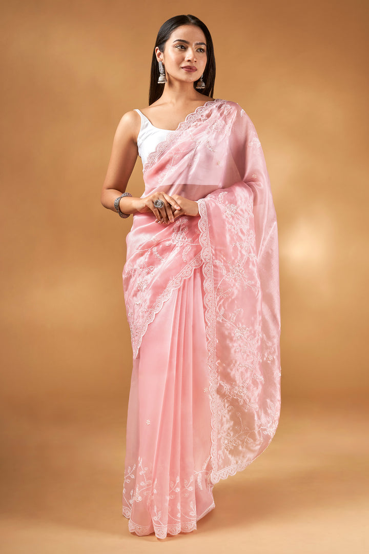 Teejh Urmisha Peach Pink Organza Saree
