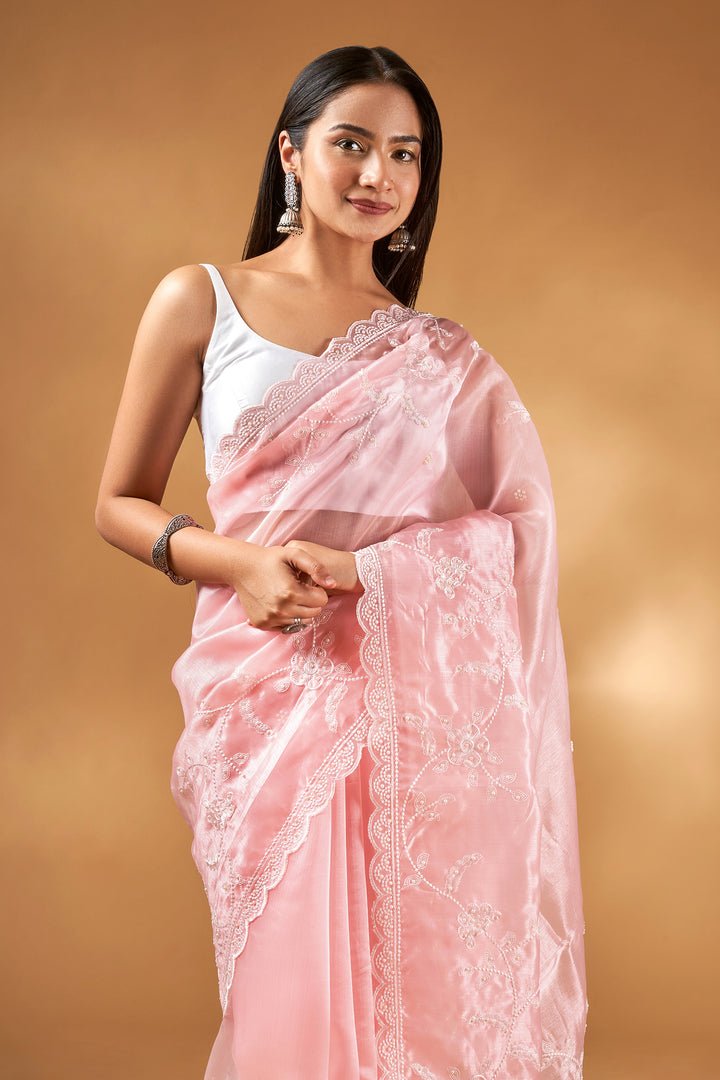 Teejh Urmisha Peach Pink Organza Saree