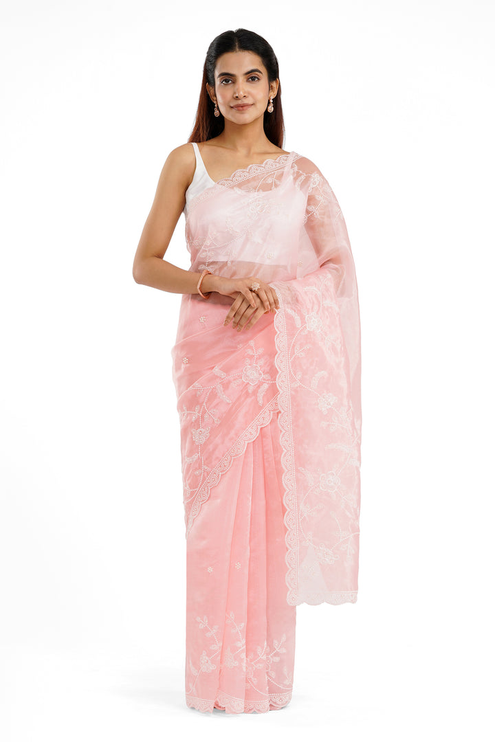 Teejh Urmisha Peach Pink Organza Saree