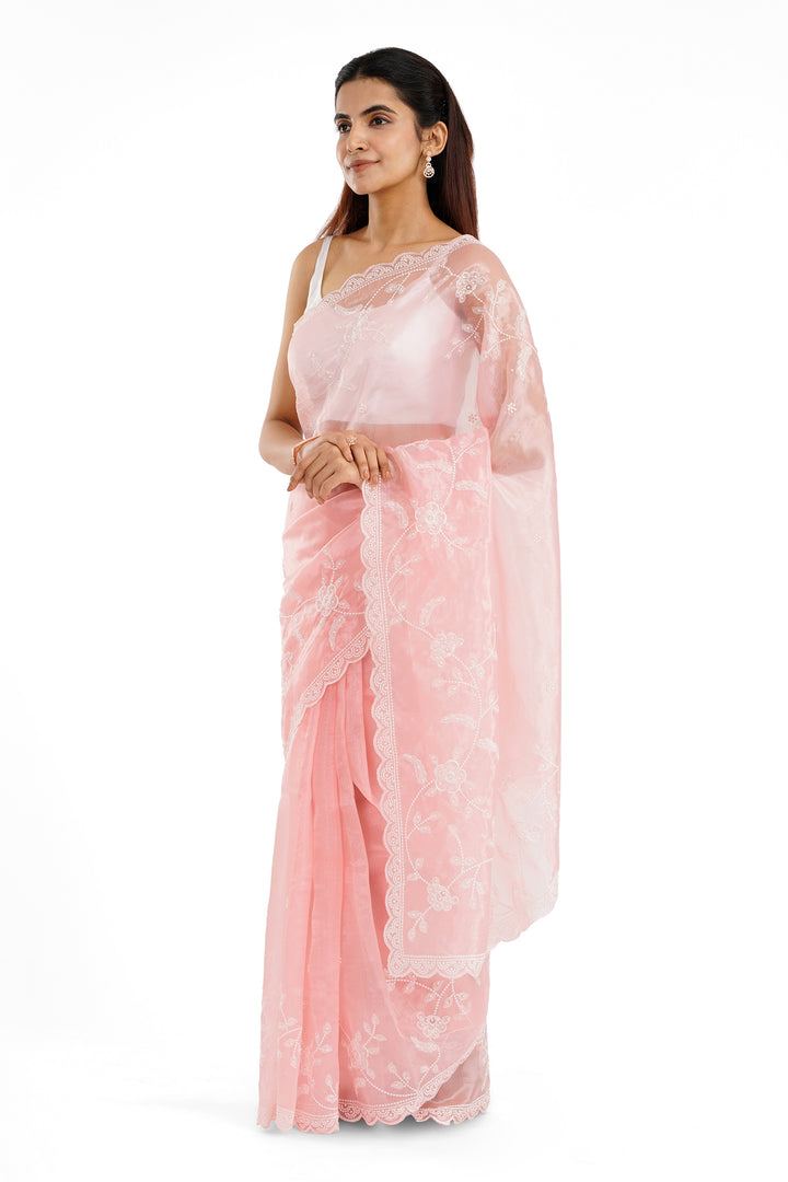 Teejh Urmisha Peach Pink Organza Saree