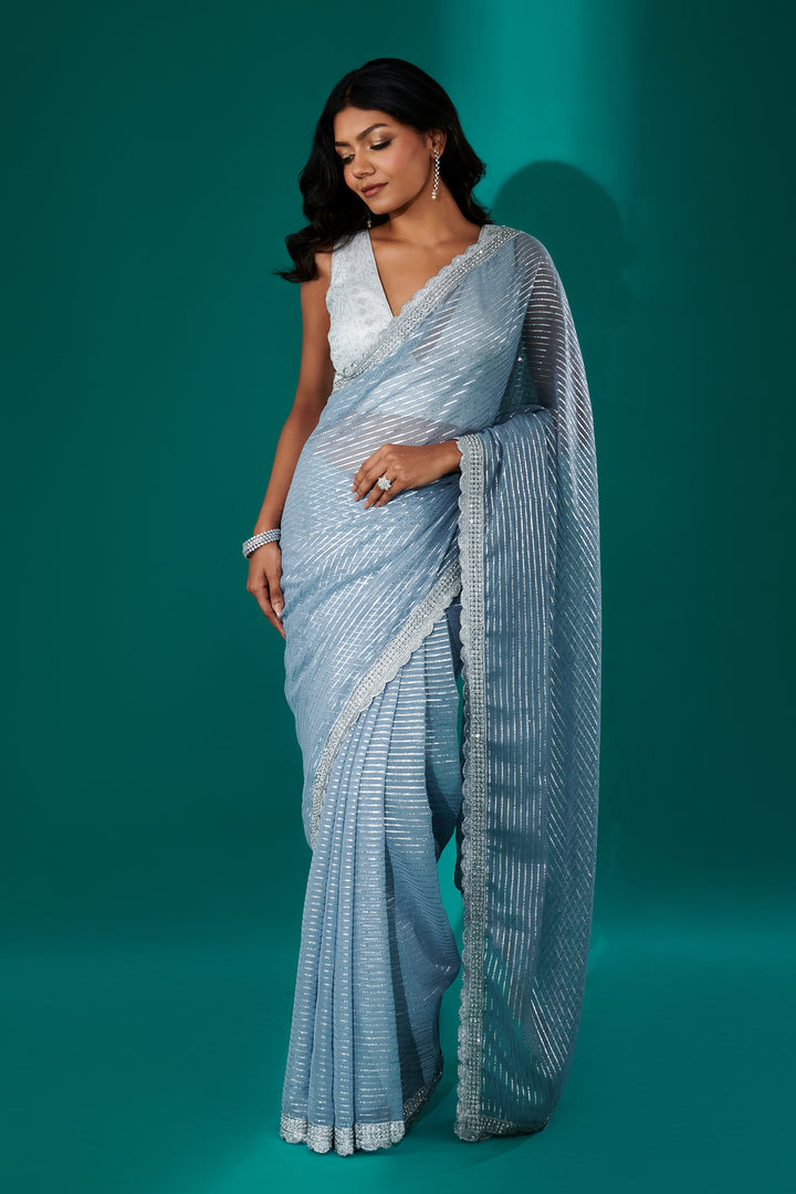 Teejh Saheeba Blue Chiffon Saree