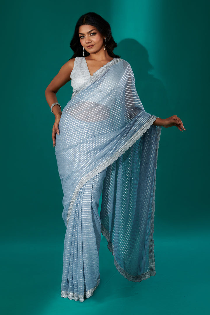 Teejh Saheeba Blue Chiffon Saree