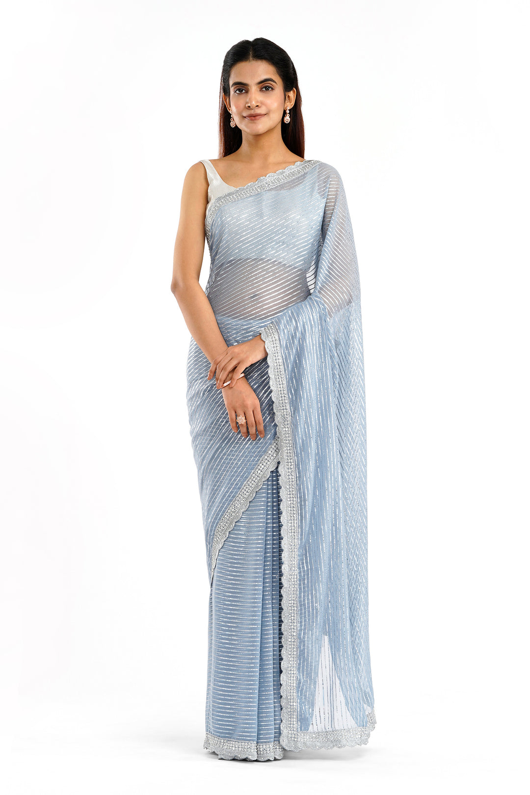 Teejh Saheeba Blue Chiffon Saree