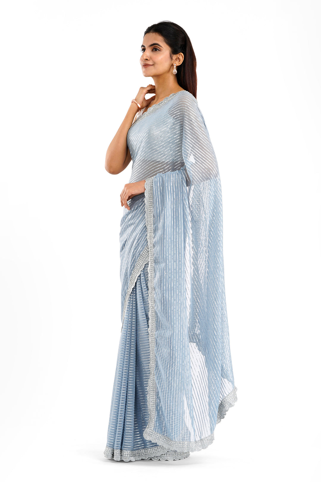 Teejh Saheeba Blue Chiffon Saree