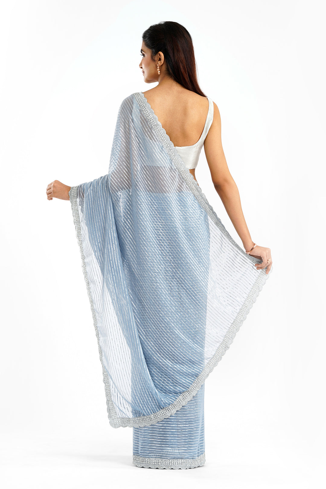 Teejh Saheeba Blue Chiffon Saree