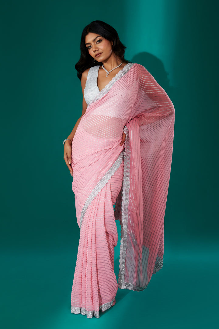 Teejh Saheeba Pink Chiffon Saree